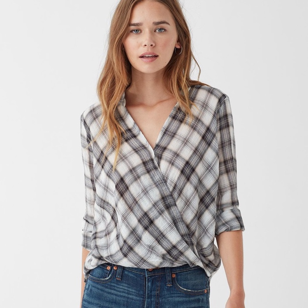 Splendid Willow Voile Plaid Surplice Top XS $128